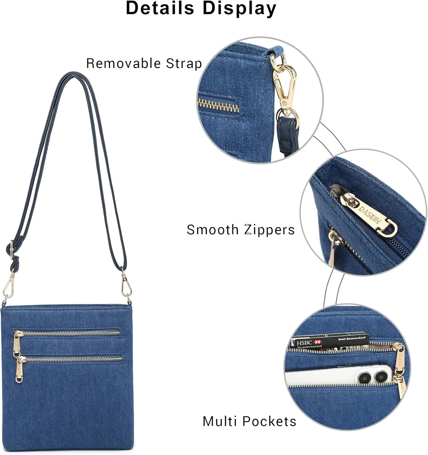 Dasein Women Small Crossbody Bag Lightweight Shoulder Purses Multi Zipper Pockets Phone Purse Handbag