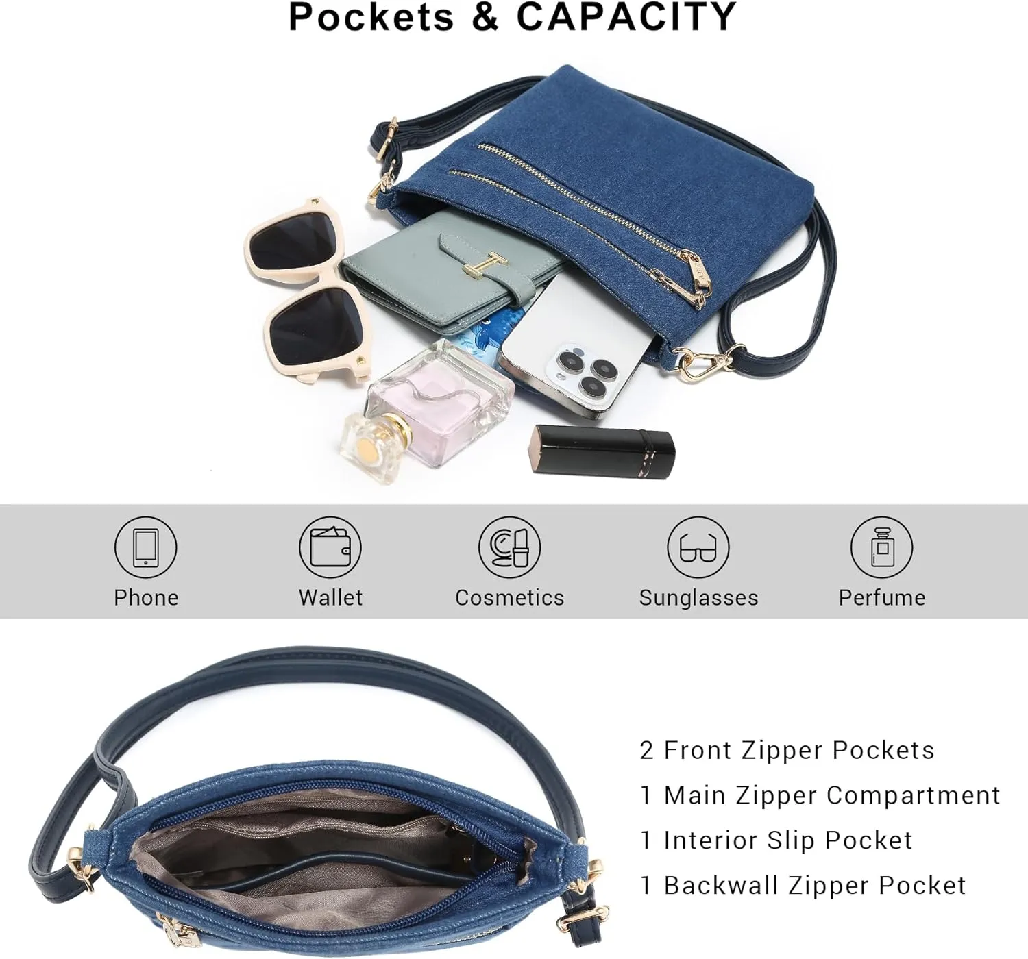 Dasein Women Small Crossbody Bag Lightweight Shoulder Purses Multi Zipper Pockets Phone Purse Handbag