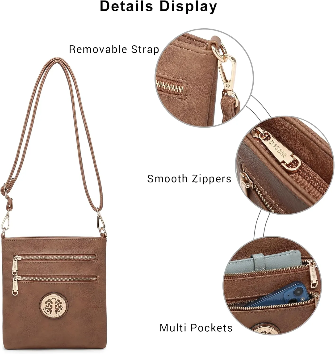 Dasein Women Small Crossbody Bag Lightweight Shoulder Purses Multi Zipper Pockets Phone Purse Handbag