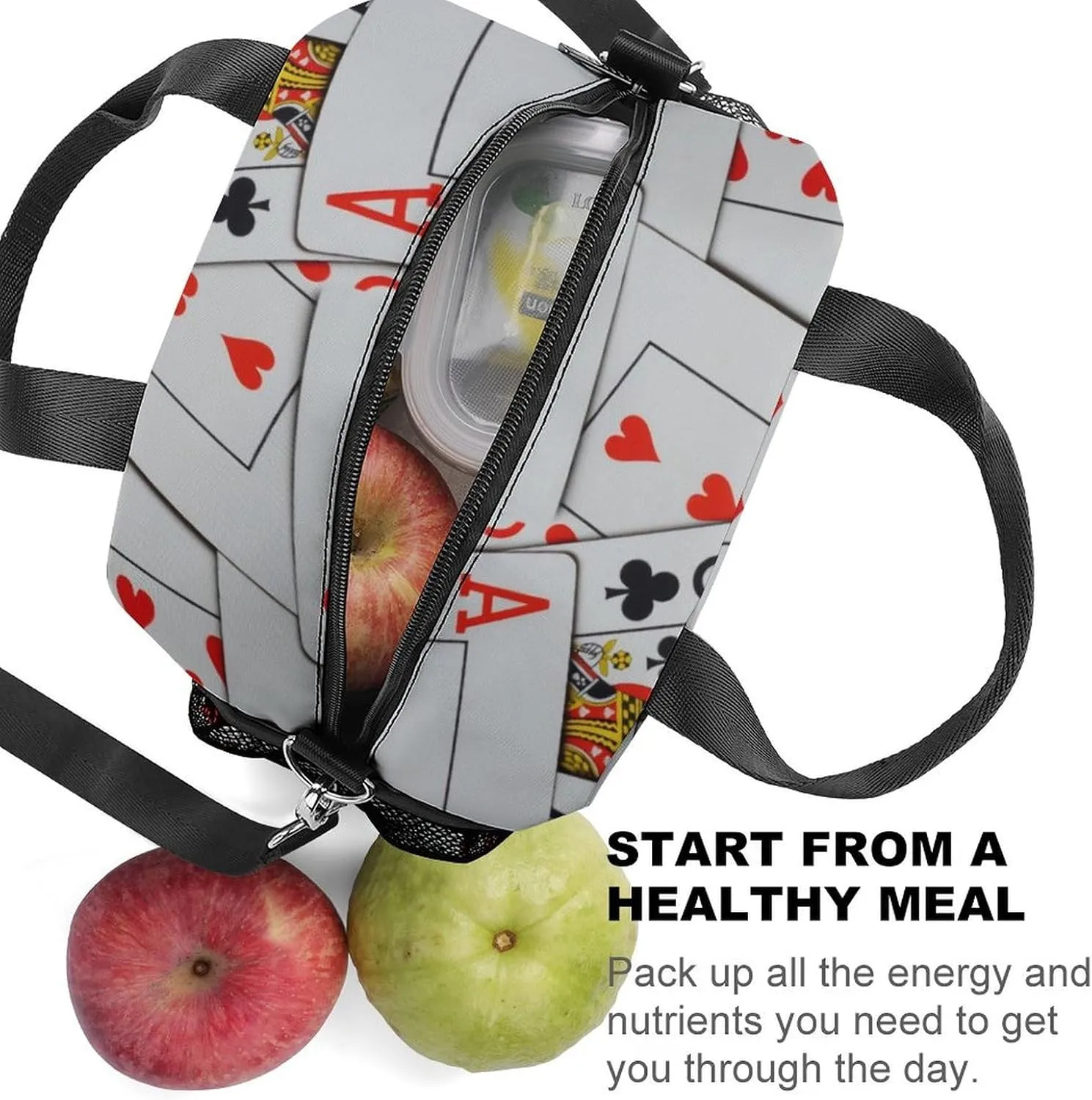 Deck Of Scattered Playing Cards Reusable Large Capacity Insulated Crossbody Lunch Bag