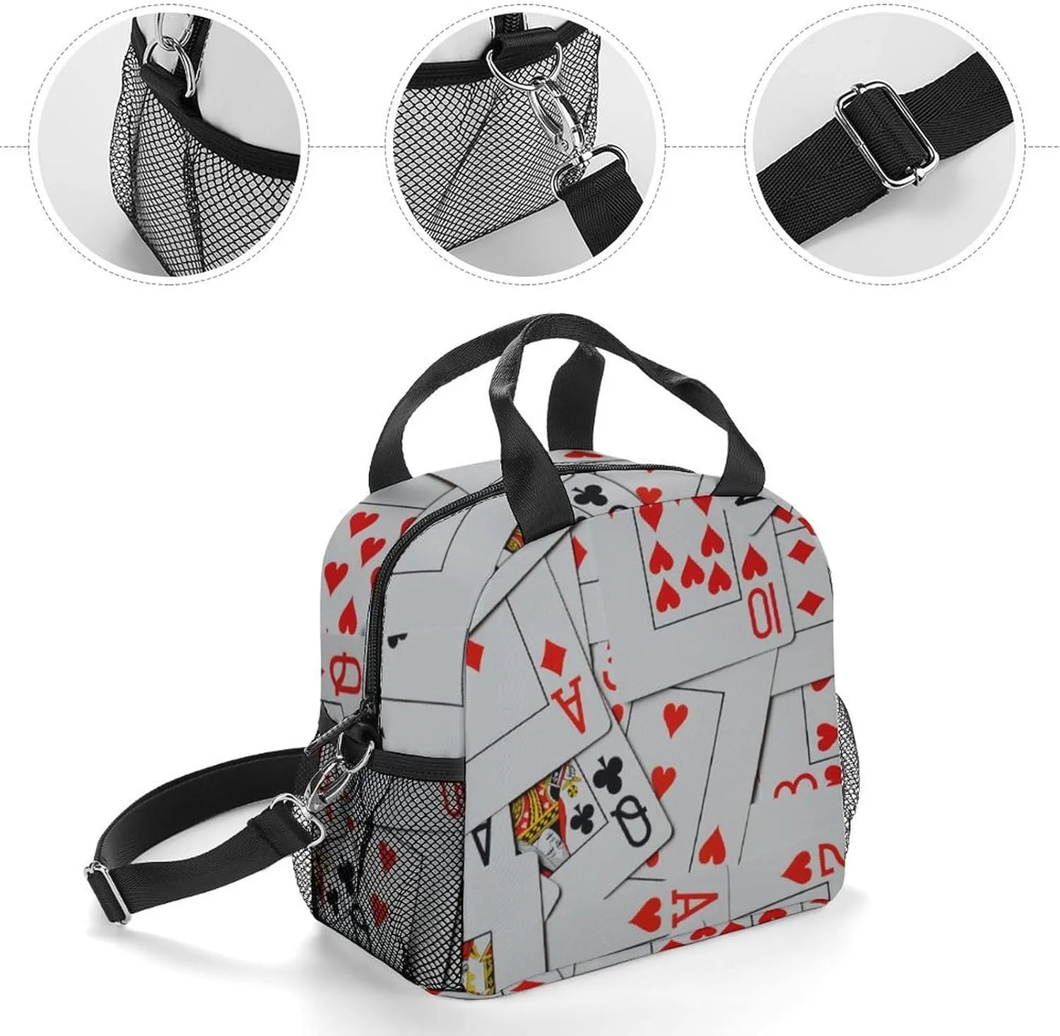 Deck Of Scattered Playing Cards Reusable Large Capacity Insulated Crossbody Lunch Bag