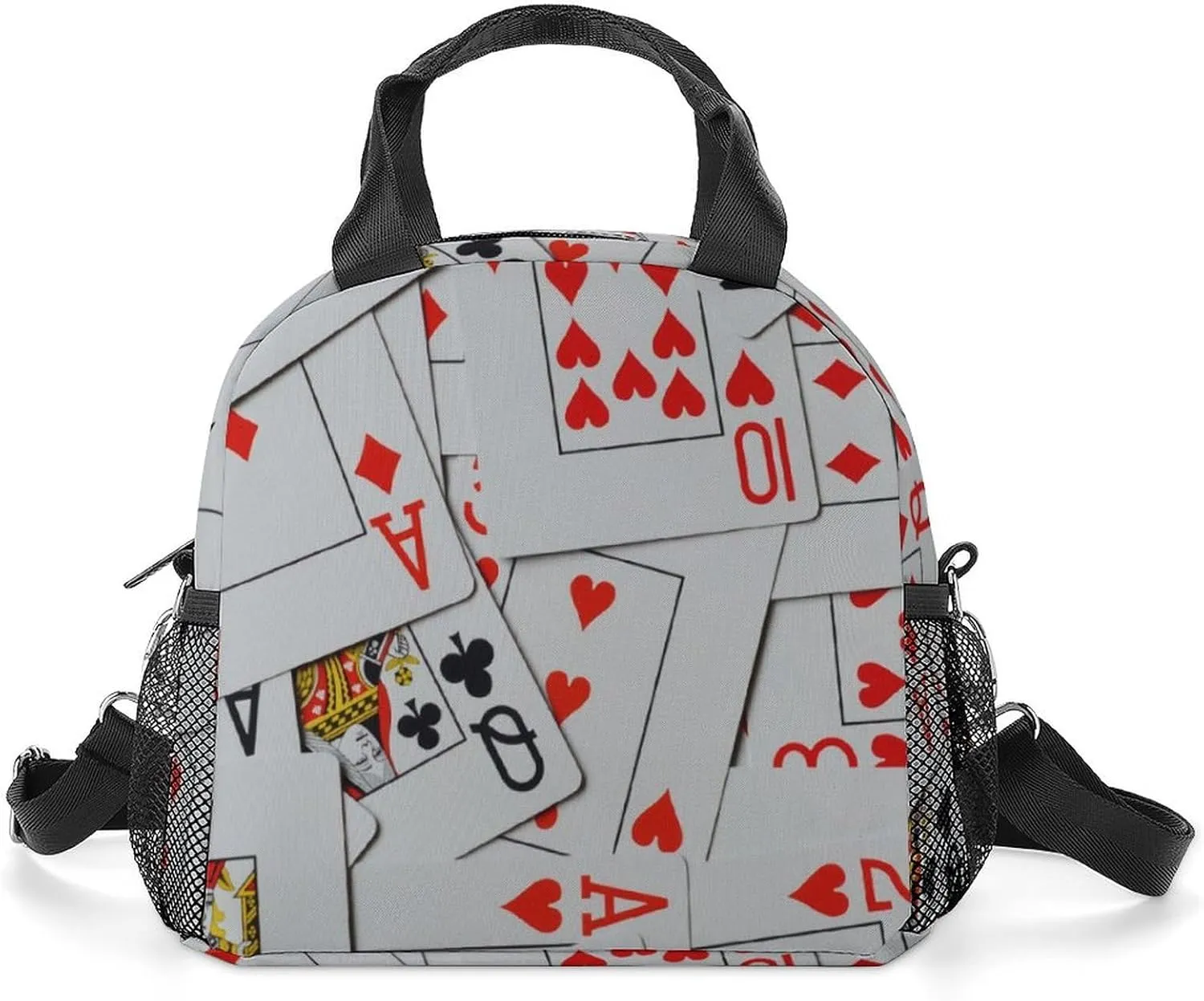 Deck Of Scattered Playing Cards Reusable Large Capacity Insulated Crossbody Lunch Bag
