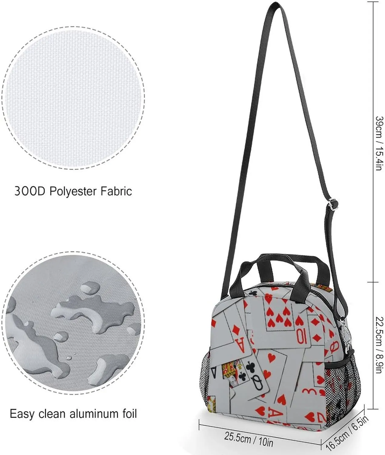 Deck Of Scattered Playing Cards Reusable Large Capacity Insulated Crossbody Lunch Bag