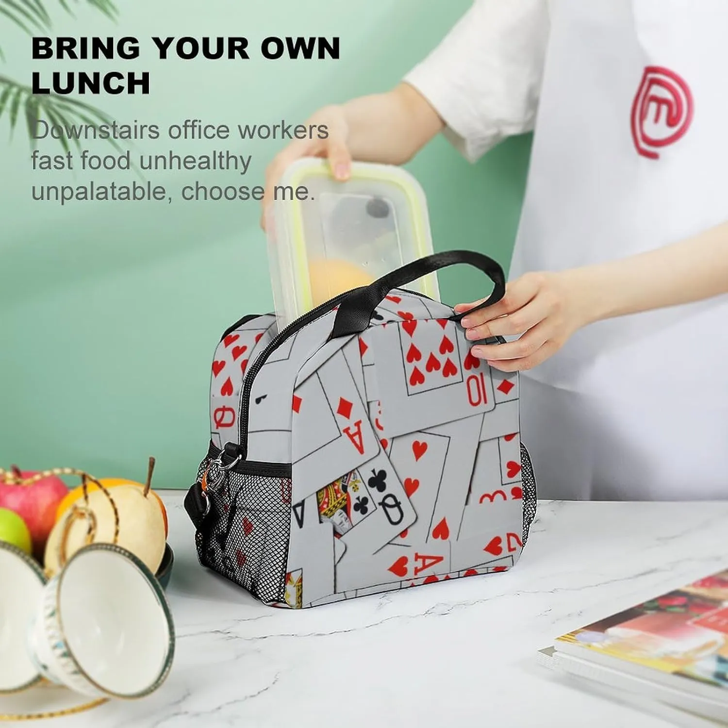 Deck Of Scattered Playing Cards Reusable Large Capacity Insulated Crossbody Lunch Bag