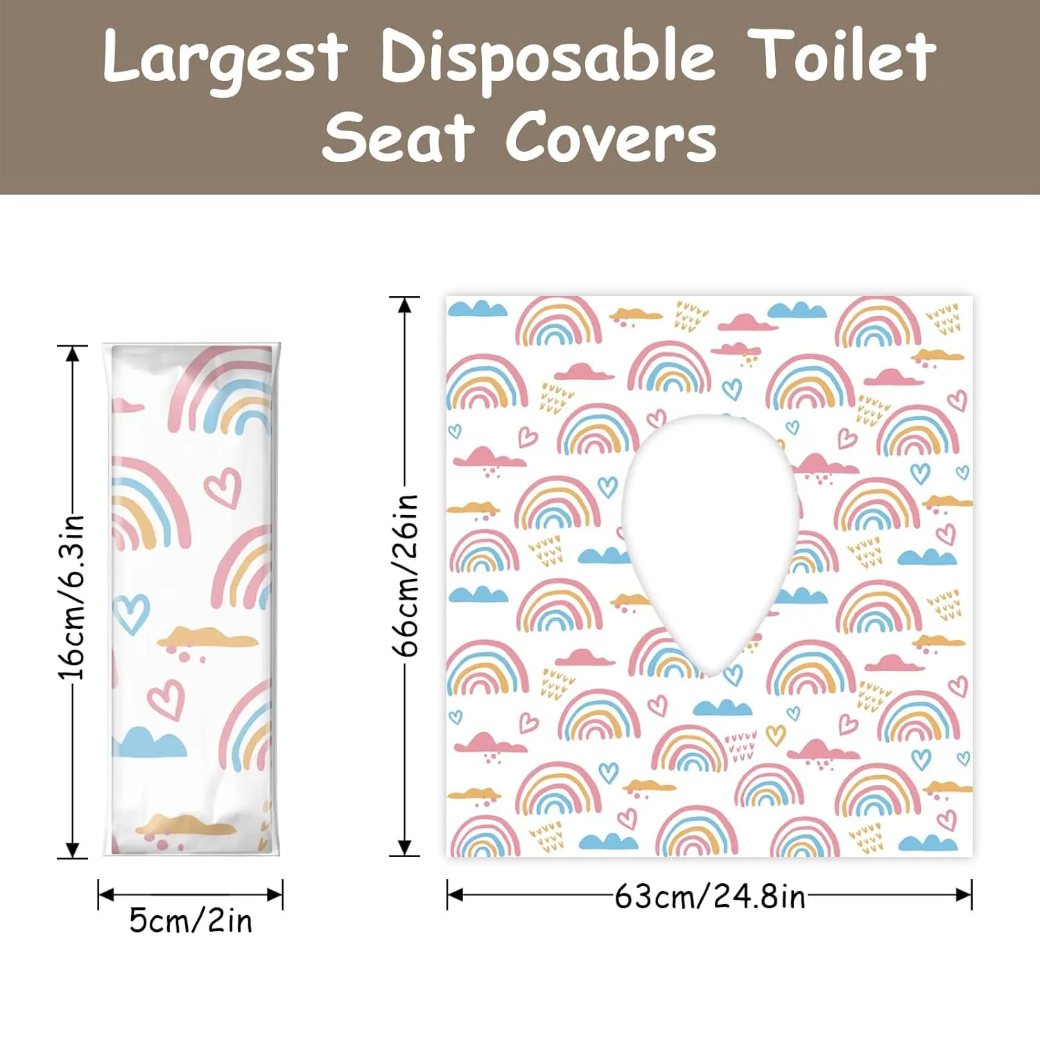 DEEKI 60 Pack Toilet Seat Covers Disposable, Safe No-Slip Waterproof for Kids Toddlers Use in Potty Training Public Restrooms Toilets, Portable Clean Covers for Adults Travel -Rainbow (60 Count)