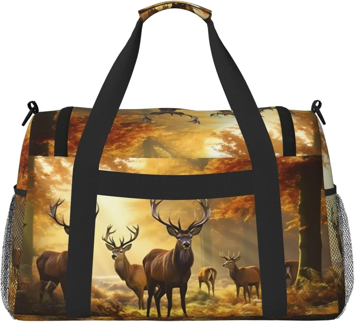 Deers Fall Tree Big Capacity Sports Gym Bag Portable Travel Duffle Bag, Autumn Maple Leaves Lightweight Weekender Workout Bag for Overnight, Unisex