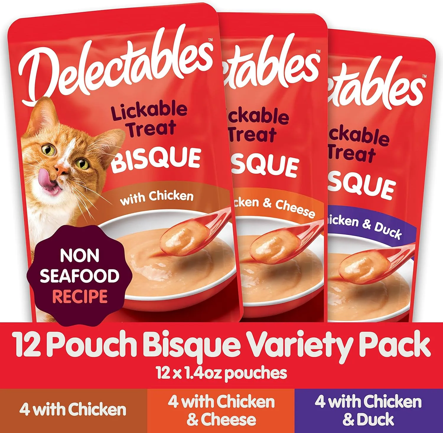 Delectables Bisque Non-Seafood Lickable Wet Cat Treats, Variety Pack, 12 Count (Pack of 1)