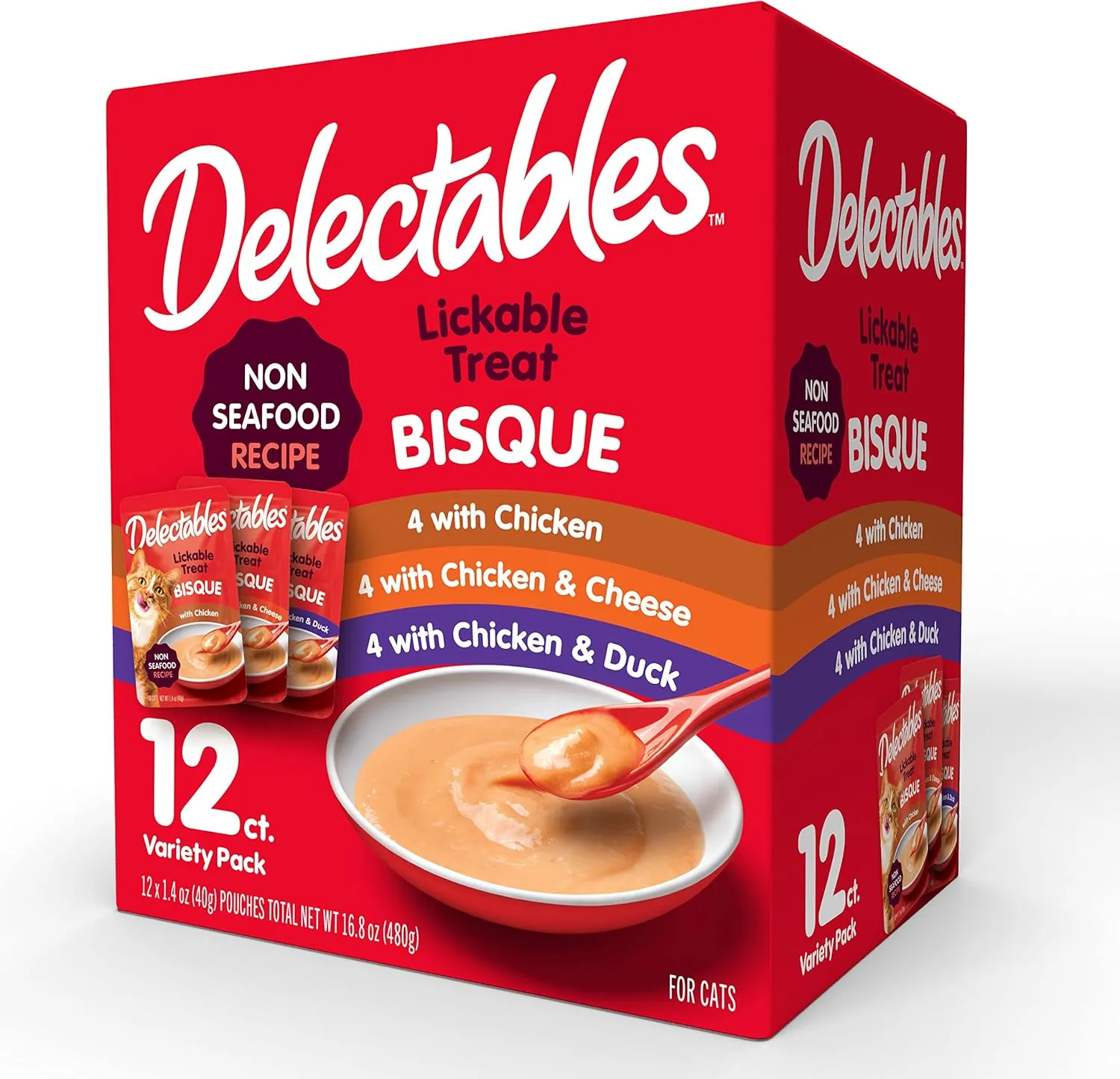 Delectables Bisque Non-Seafood Lickable Wet Cat Treats, Variety Pack, 12 Count (Pack of 1)