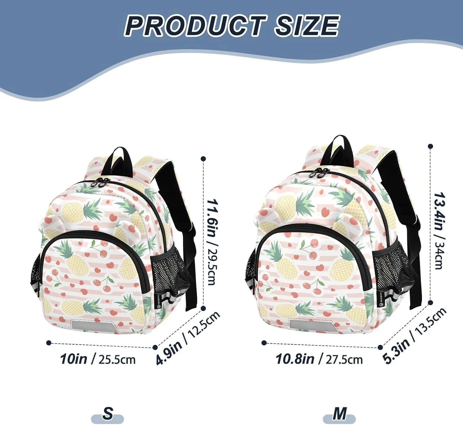 Design Pineapple Preschool Backpack Cherries Daycare Bookbag School Backpack with Traction Rope for Kids 3-6