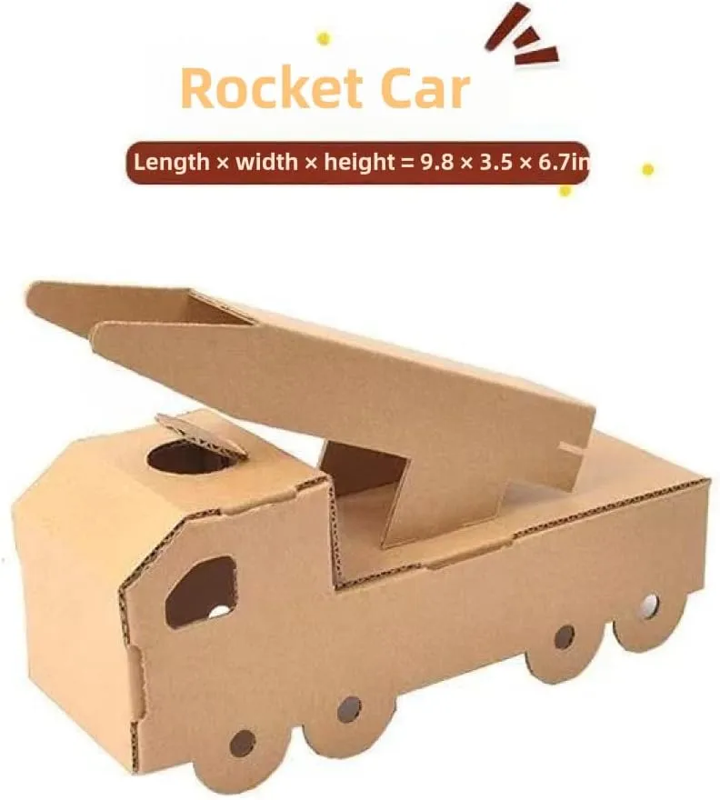 DIY Paper Box Toys, DIY Handmade Paper Box Models, Children's Creative Paper Boxes, Ability Cultivation. Comes with a 12-Color Paint Set. (Rocket Car)