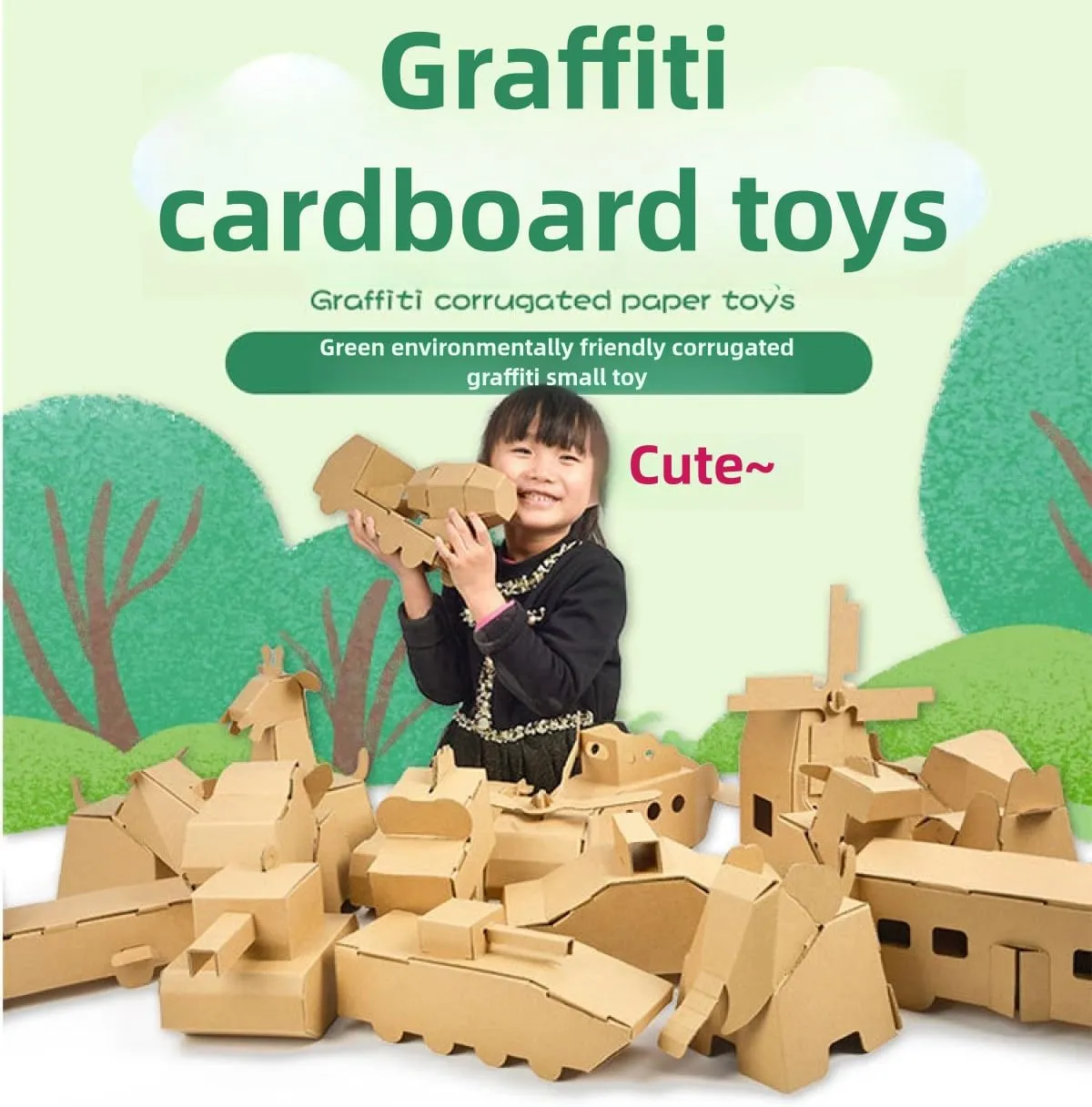 DIY Paper Box Toys, DIY Handmade Paper Box Models, Children's Creative Paper Boxes, Ability Cultivation. Comes with a 12-Color Paint Set. (Rocket Car)