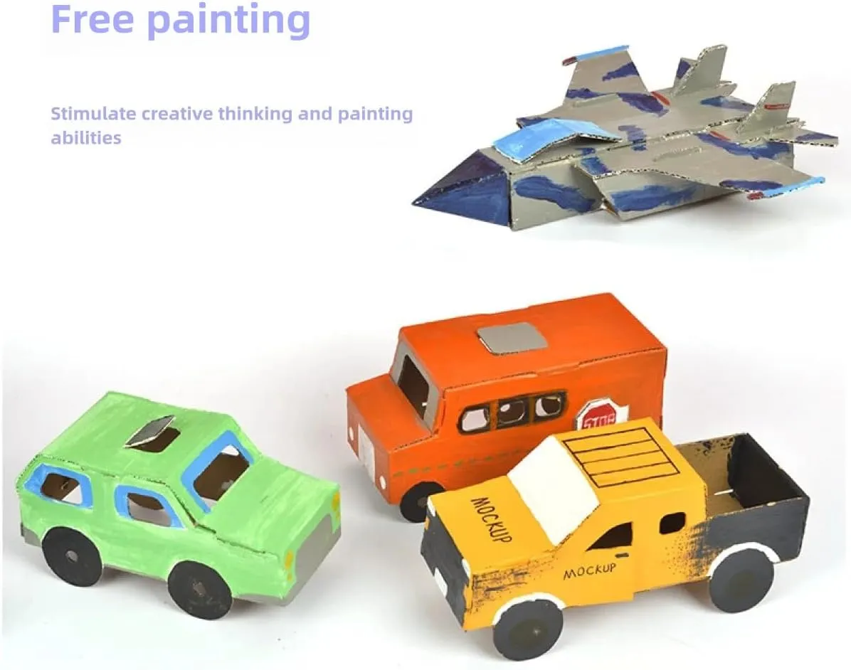 DIY Paper Box Toys, DIY Handmade Paper Box Models, Children's Creative Paper Boxes, Ability Cultivation. Comes with a 12-Color Paint Set. (Rocket Car)