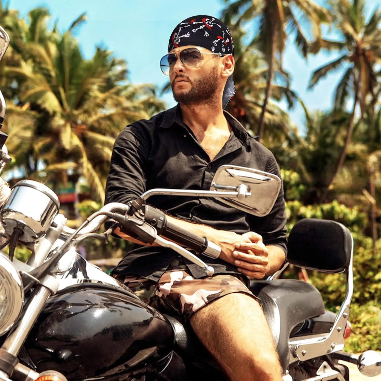 DOCILA 4 Pcs Do Rags Skull Caps for Men Fashion Sweat Wicking Helmet Liner Beanie Breathable Motorcycle Cycling Sports Cap