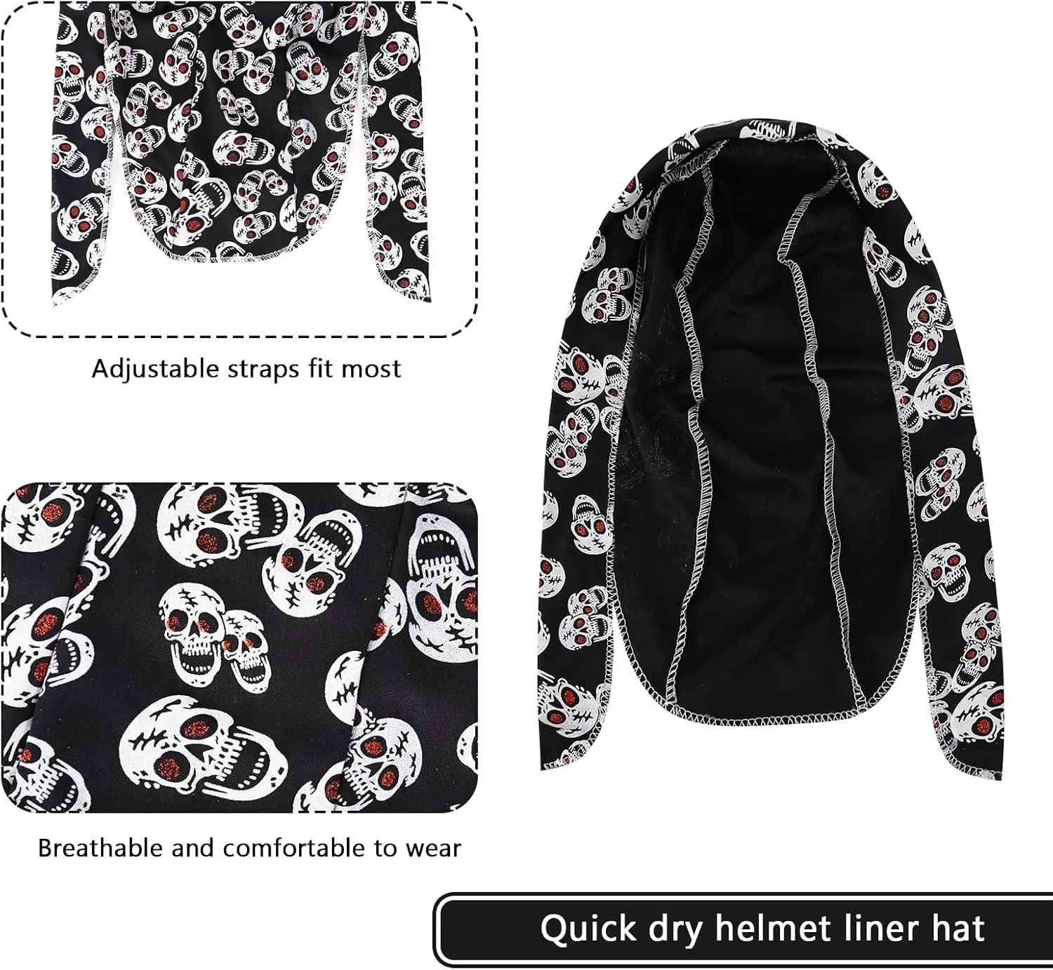DOCILA 4 Pcs Do Rags Skull Caps for Men Fashion Sweat Wicking Helmet Liner Beanie Breathable Motorcycle Cycling Sports Cap