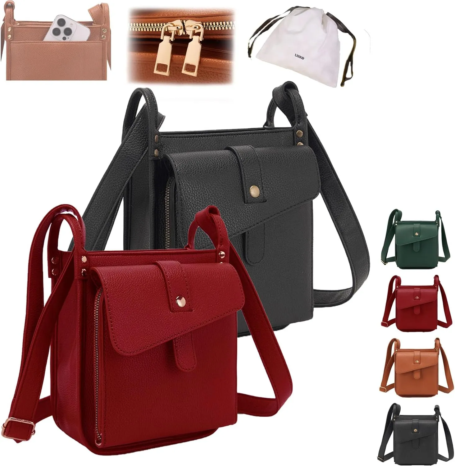 Dollver Crossbody Purse, Unique Design Crossbody Leather Bag, Dollver Handbags With Built In Wallet For Women (Black Red)