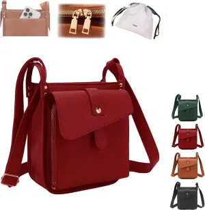 Dollver Crossbody Purse, Unique Design Crossbody Leather Bag, Dollver Handbags With Built In Wallet For Women (Red)