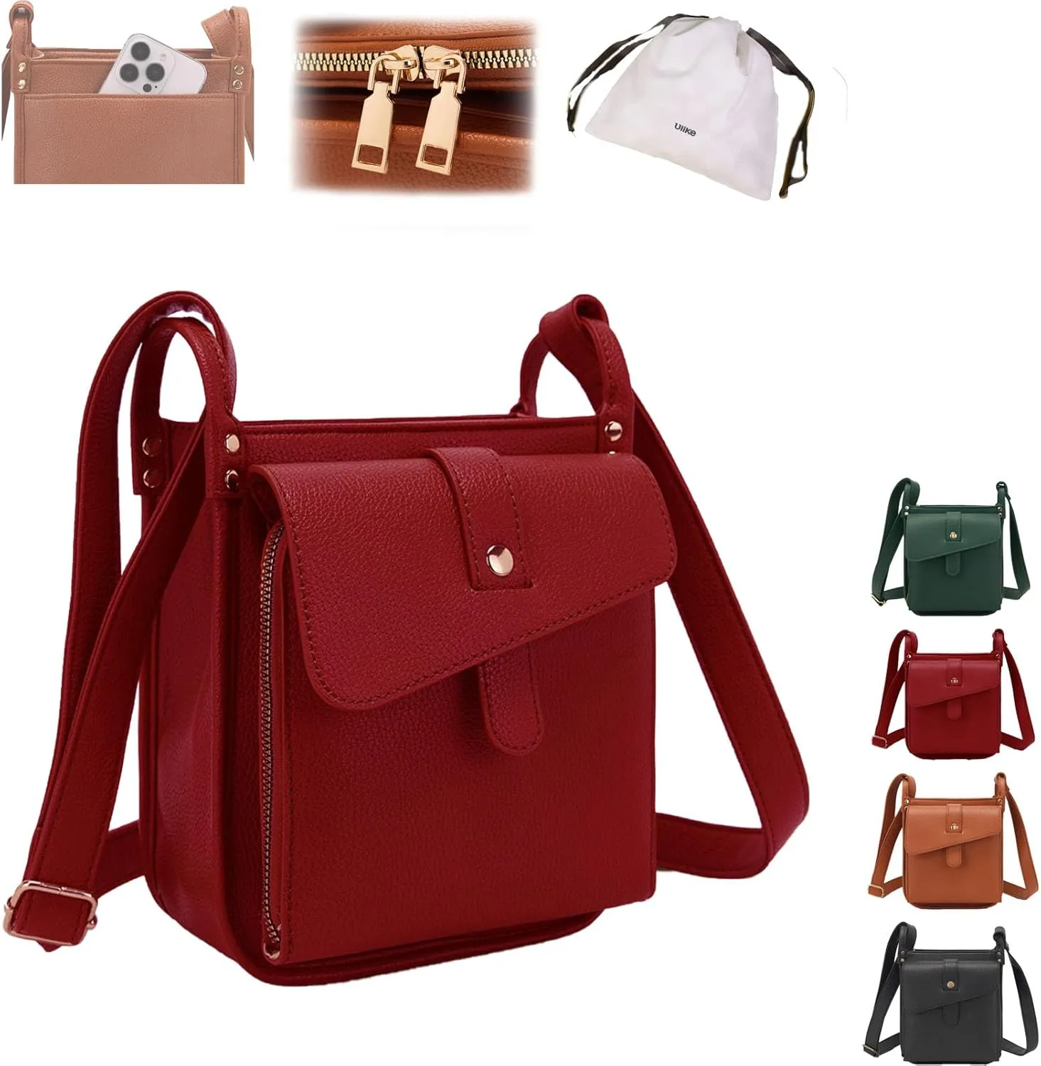 Dollver Crossbody Purse, Unique Design Crossbody Leather Bag, Dollver Handbags With Built In Wallet For Women (Red)