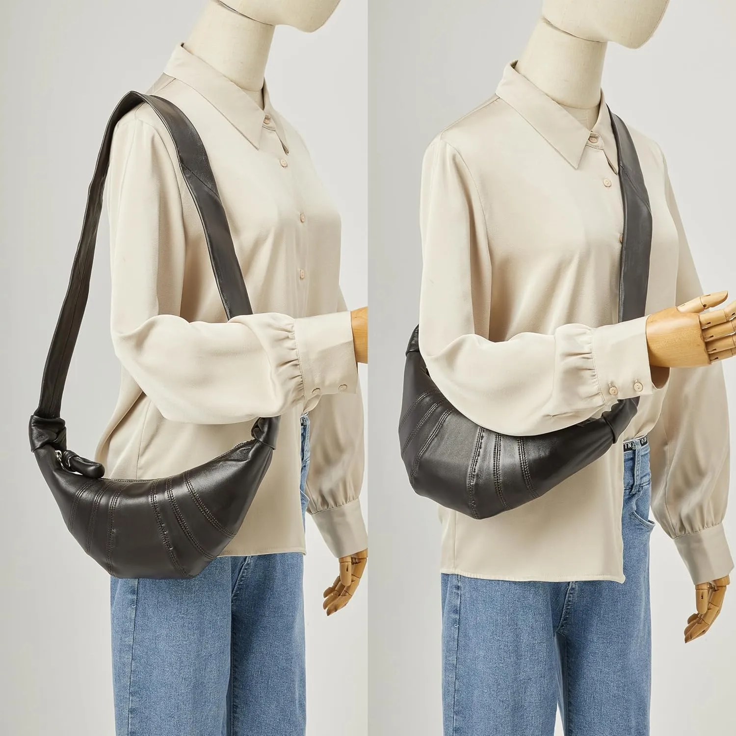 DORIS&JACKY Designer Leather Crossbody Bag For Women Soft Lambskin Croissant Chest Purse With Wide Single Shoulder Strap