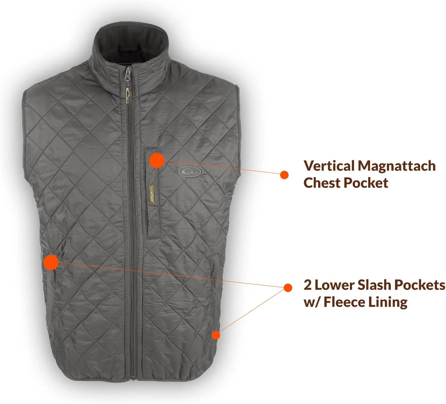 Drake Waterfowl Men's Delta Quilted Fleece-Lined Durable Insulated Lightweight Non-Bulk Outdoor Sports Casual Vest w/Pockets