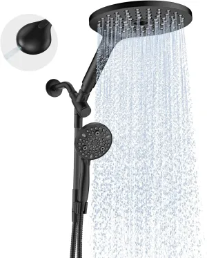 Dual Handheld Shower Head Combo, 2-in-1 Rain Shower Heads System 8 Inch Rainfall Shower Head and 10 Modes High Pressure Hand Held Showerhead with Built-in Power Wash