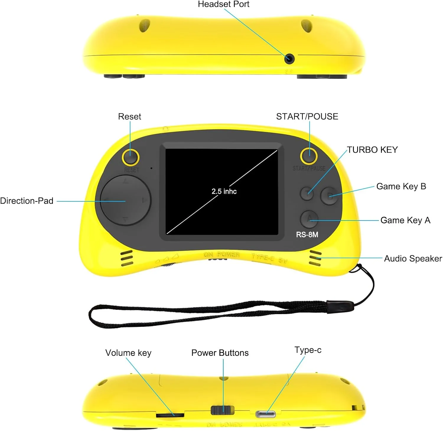 EASEGMER 16 Bit Kids Handheld Games Built-in 220 HD Video Games, 2.5 Inch Portable Game Player with Headphones - Best Travel Electronic Toys for Kids Age 3-10 Years Old Children (Yellow)