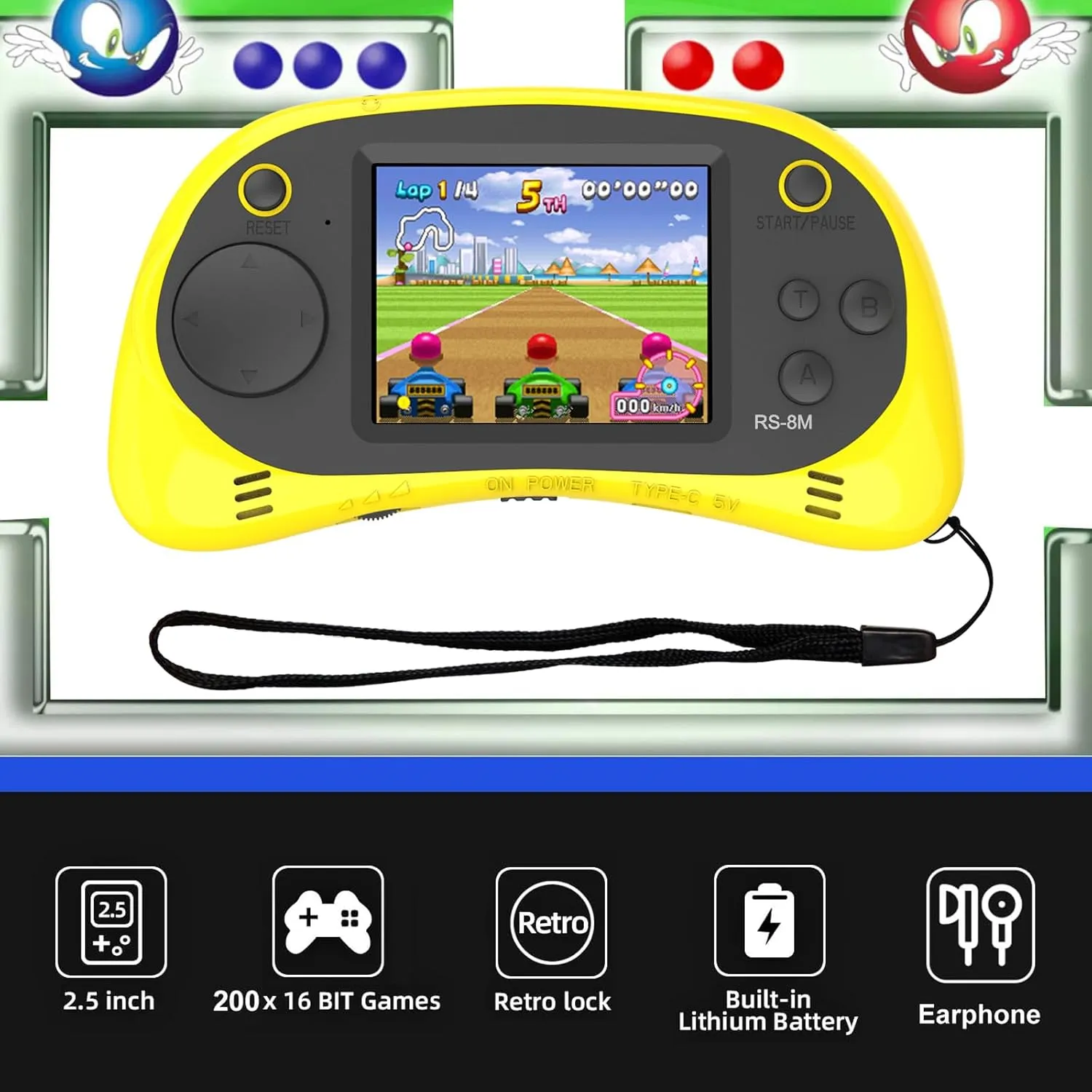 EASEGMER 16 Bit Kids Handheld Games Built-in 220 HD Video Games, 2.5 Inch Portable Game Player with Headphones - Best Travel Electronic Toys for Kids Age 3-10 Years Old Children (Yellow)