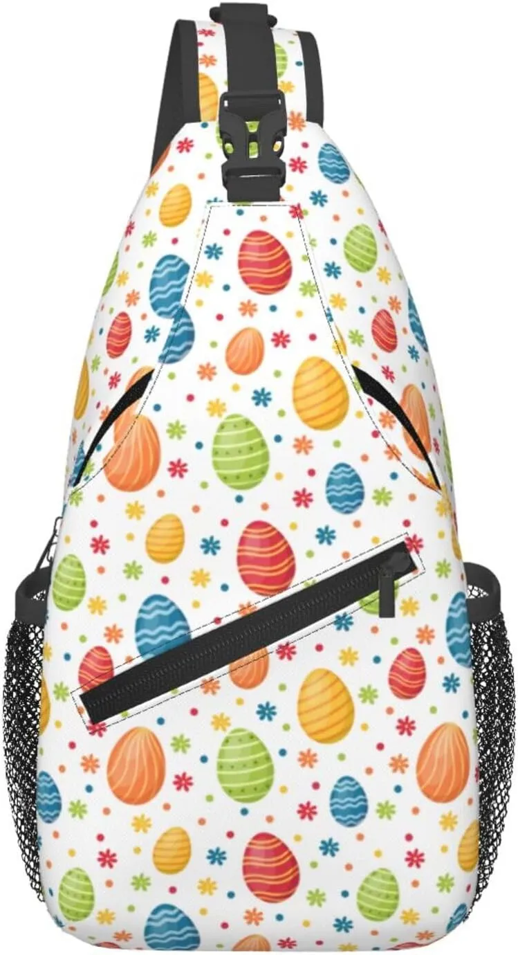 Easter Bunny And Eggs Sling Bag Chest Shoulder Backpack Crossbody Easter Gifts Bags Casual Daypack for Men Women