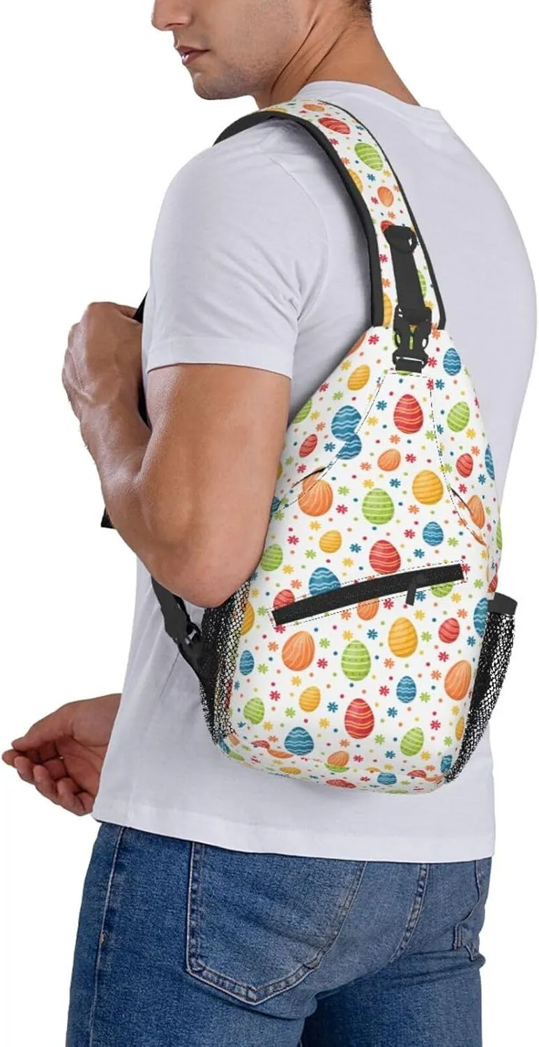 Easter Bunny And Eggs Sling Bag Chest Shoulder Backpack Crossbody Easter Gifts Bags Casual Daypack for Men Women