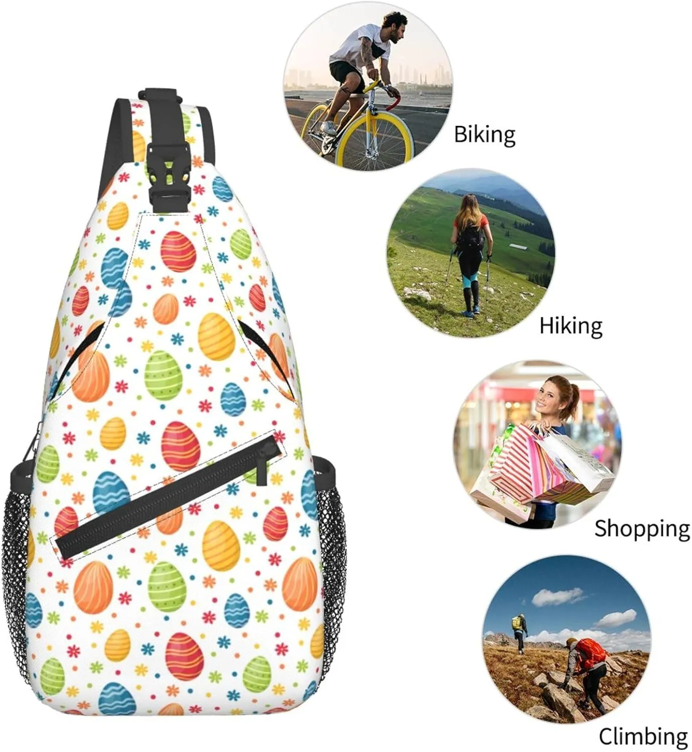 Easter Bunny And Eggs Sling Bag Chest Shoulder Backpack Crossbody Easter Gifts Bags Casual Daypack for Men Women