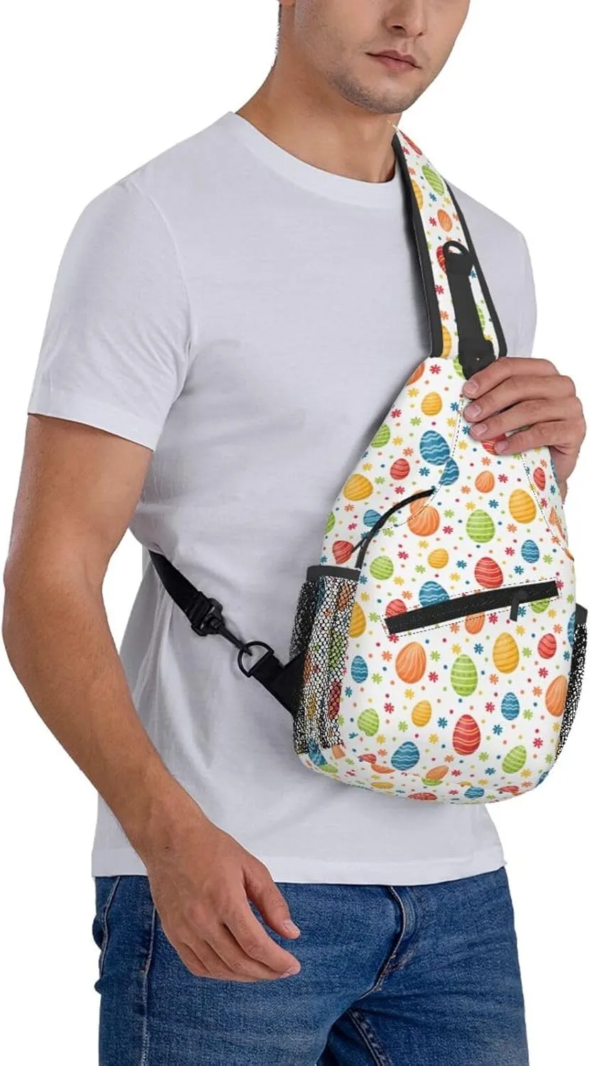 Easter Bunny And Eggs Sling Bag Chest Shoulder Backpack Crossbody Easter Gifts Bags Casual Daypack for Men Women