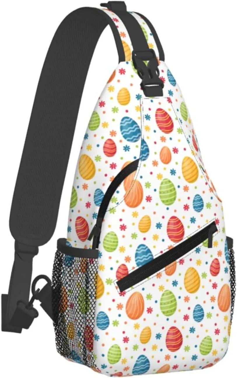 Easter Bunny And Eggs Sling Bag Chest Shoulder Backpack Crossbody Easter Gifts Bags Casual Daypack for Men Women