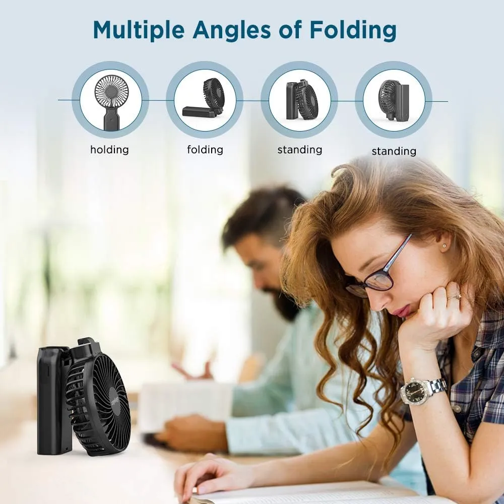 EasyAcc Portable Travel Fan [Max 53H Cooling Time] 10000mAh Rechargeable Battery Powered Handheld Fan with Power Bank 4 Speeds Powerful Personal Desk Fan Electric Fan for Travel Outdoor Office