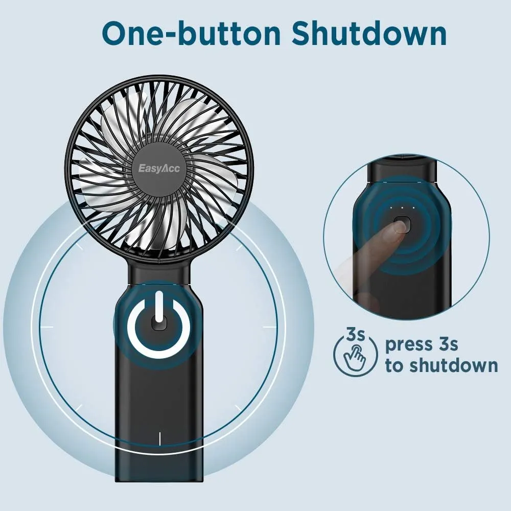 EasyAcc Portable Travel Fan [Max 53H Cooling Time] 10000mAh Rechargeable Battery Powered Handheld Fan with Power Bank 4 Speeds Powerful Personal Desk Fan Electric Fan for Travel Outdoor Office