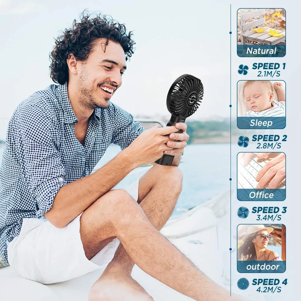 EasyAcc Portable Travel Fan [Max 53H Cooling Time] 10000mAh Rechargeable Battery Powered Handheld Fan with Power Bank 4 Speeds Powerful Personal Desk Fan Electric Fan for Travel Outdoor Office