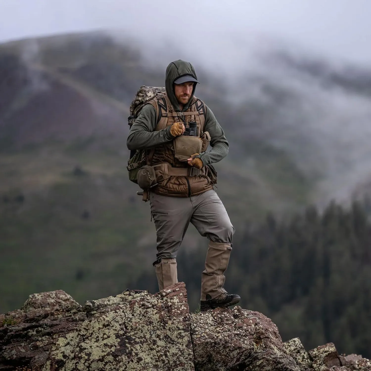 Eberlestock Recon Modular Bino Pack - Advanced Binocular Harness System with Customizable Attachments - Military Green - Large