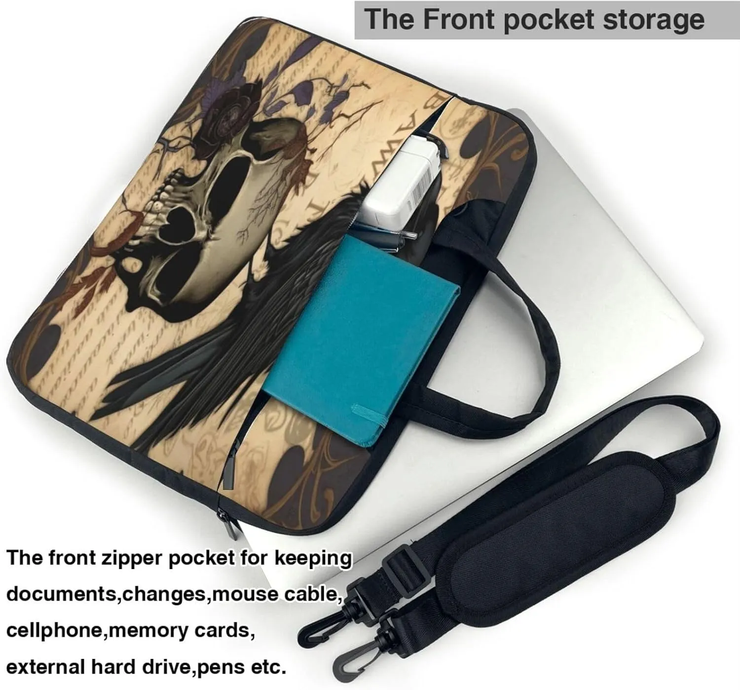 Edgar Allan Poe The Raven Skull Laptop Case, 15.6 inch Laptop Sleeve Durable Computer Carrying Case for Men Women