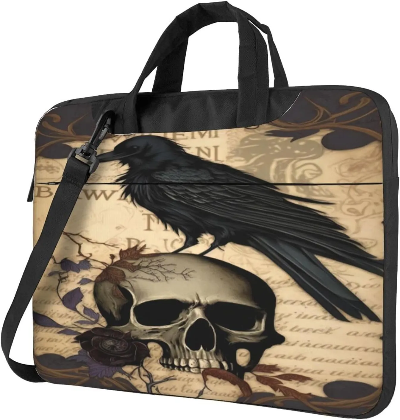 Edgar Allan Poe The Raven Skull Laptop Case, 15.6 inch Laptop Sleeve Durable Computer Carrying Case for Men Women