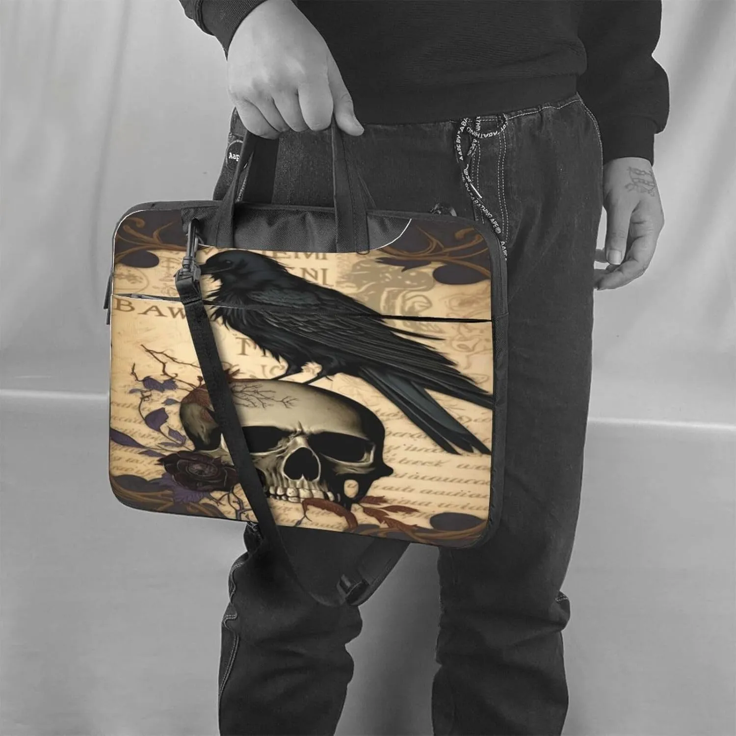 Edgar Allan Poe The Raven Skull Laptop Case, 15.6 inch Laptop Sleeve Durable Computer Carrying Case for Men Women