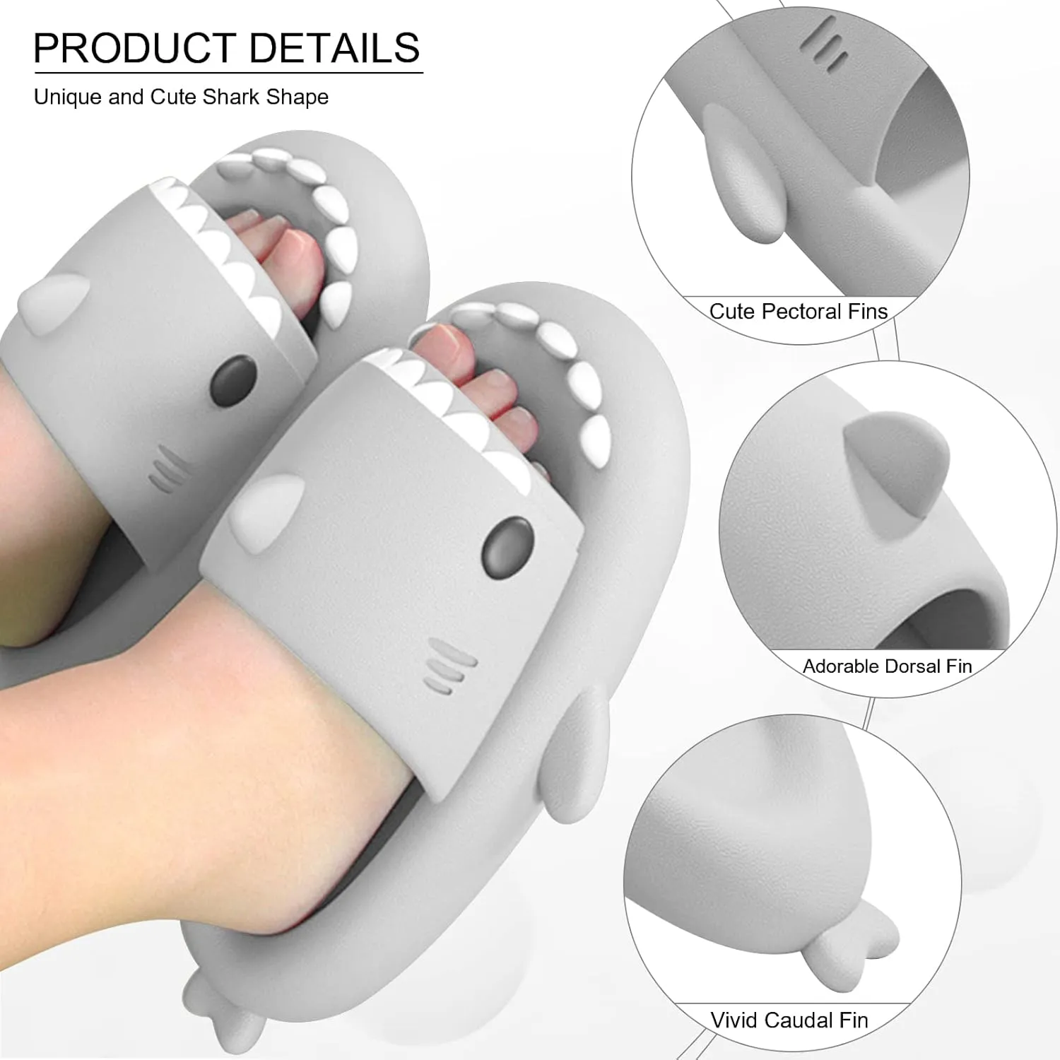 EECH Big Kid Cute Slippers, Cloud Shark Slides, Upgraded Thick Sole Non-Slip Sandals for Kids, Indoor Outdoor Summer