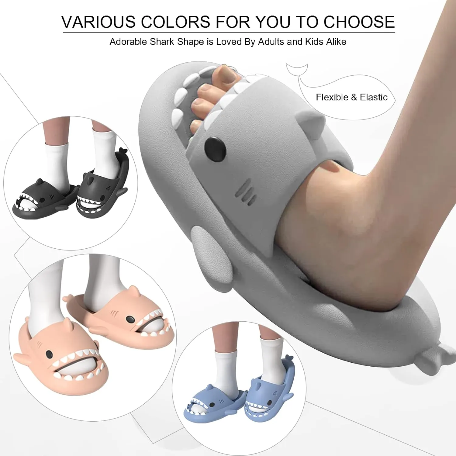 EECH Big Kid Cute Slippers, Cloud Shark Slides, Upgraded Thick Sole Non-Slip Sandals for Kids, Indoor Outdoor Summer