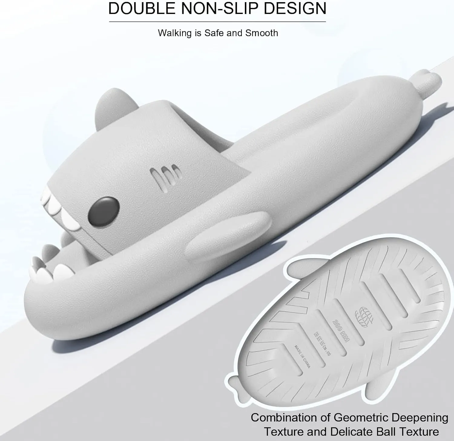 EECH Big Kid Cute Slippers, Cloud Shark Slides, Upgraded Thick Sole Non-Slip Sandals for Kids, Indoor Outdoor Summer