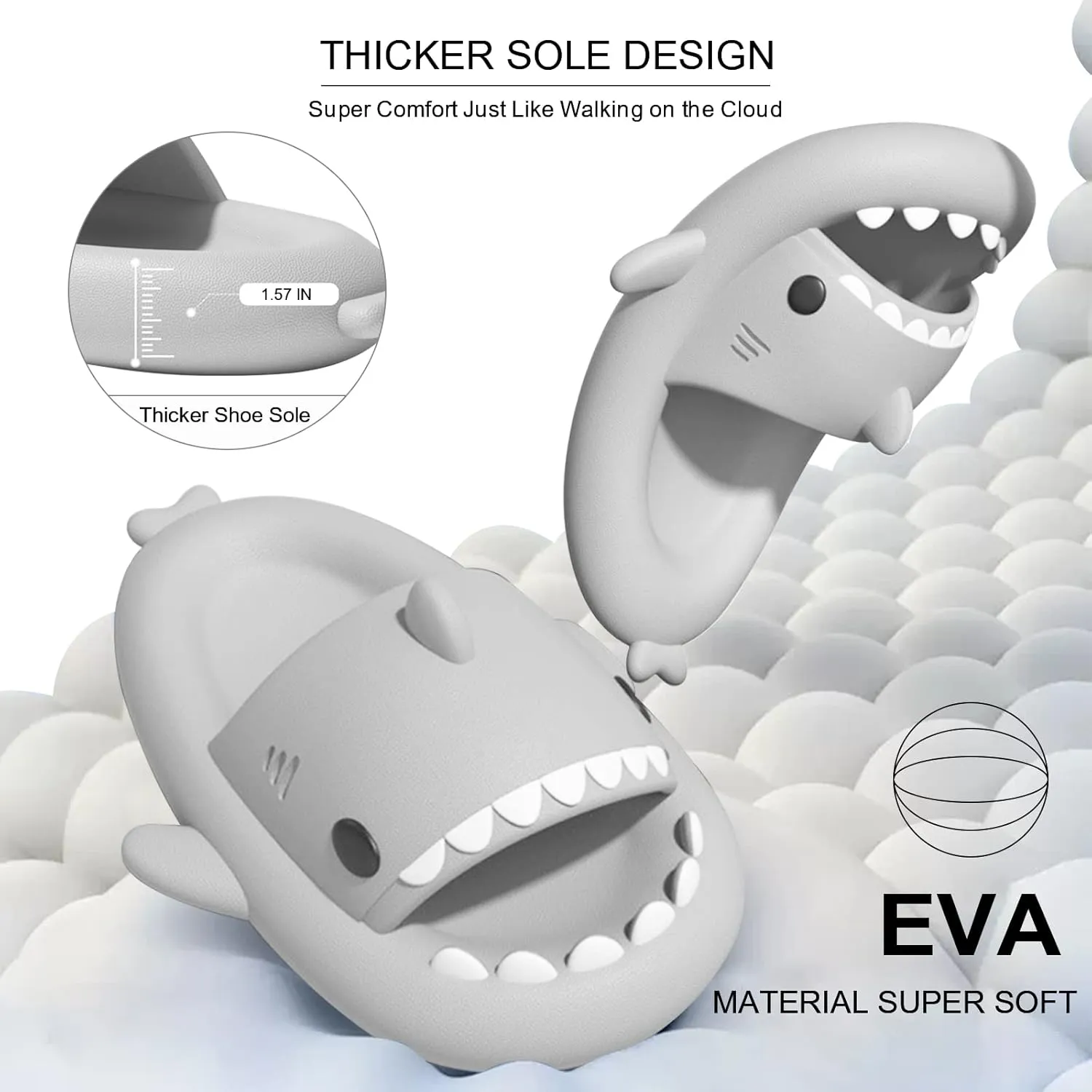 EECH Big Kid Cute Slippers, Cloud Shark Slides, Upgraded Thick Sole Non-Slip Sandals for Kids, Indoor Outdoor Summer
