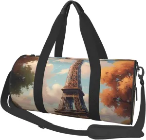 Eiffel Tower Printed Travel Bag,Round Personal Item Storage bag,Foldie Duffel Bag for Traveling Vacation,Fitness,Sports