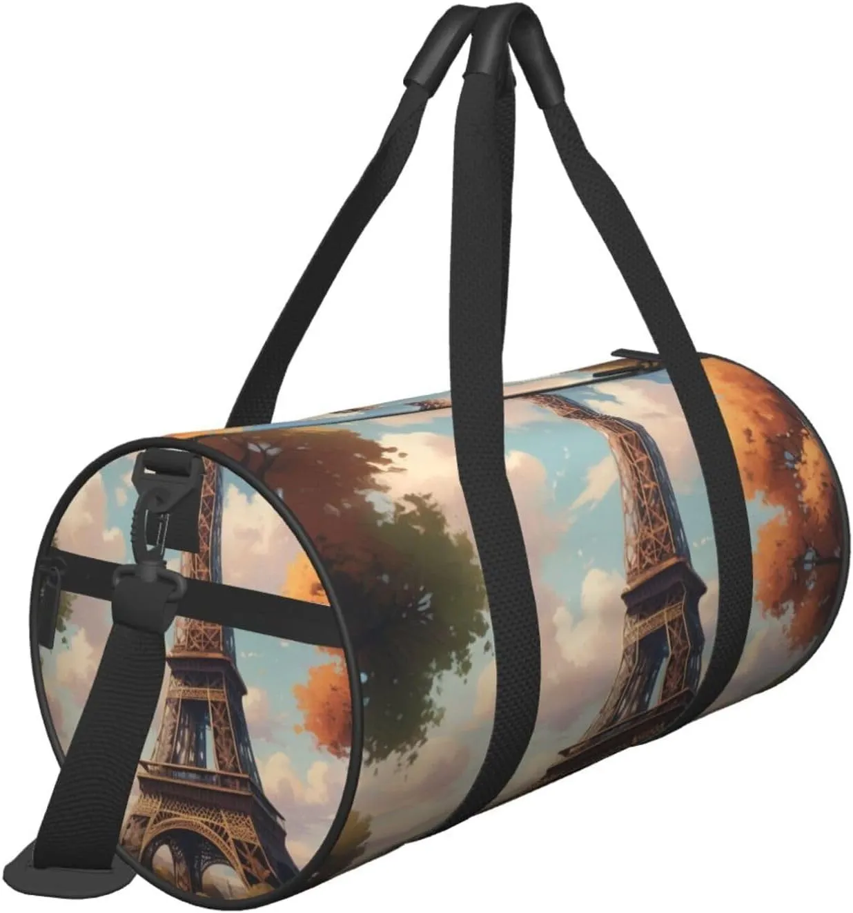 Eiffel Tower Printed Travel Bag,Round Personal Item Storage bag,Foldie Duffel Bag for Traveling Vacation,Fitness,Sports