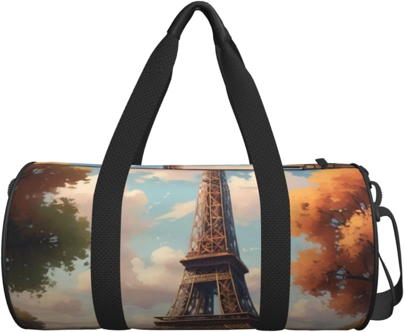 Eiffel Tower Printed Travel Bag,Round Personal Item Storage bag,Foldie Duffel Bag for Traveling Vacation,Fitness,Sports