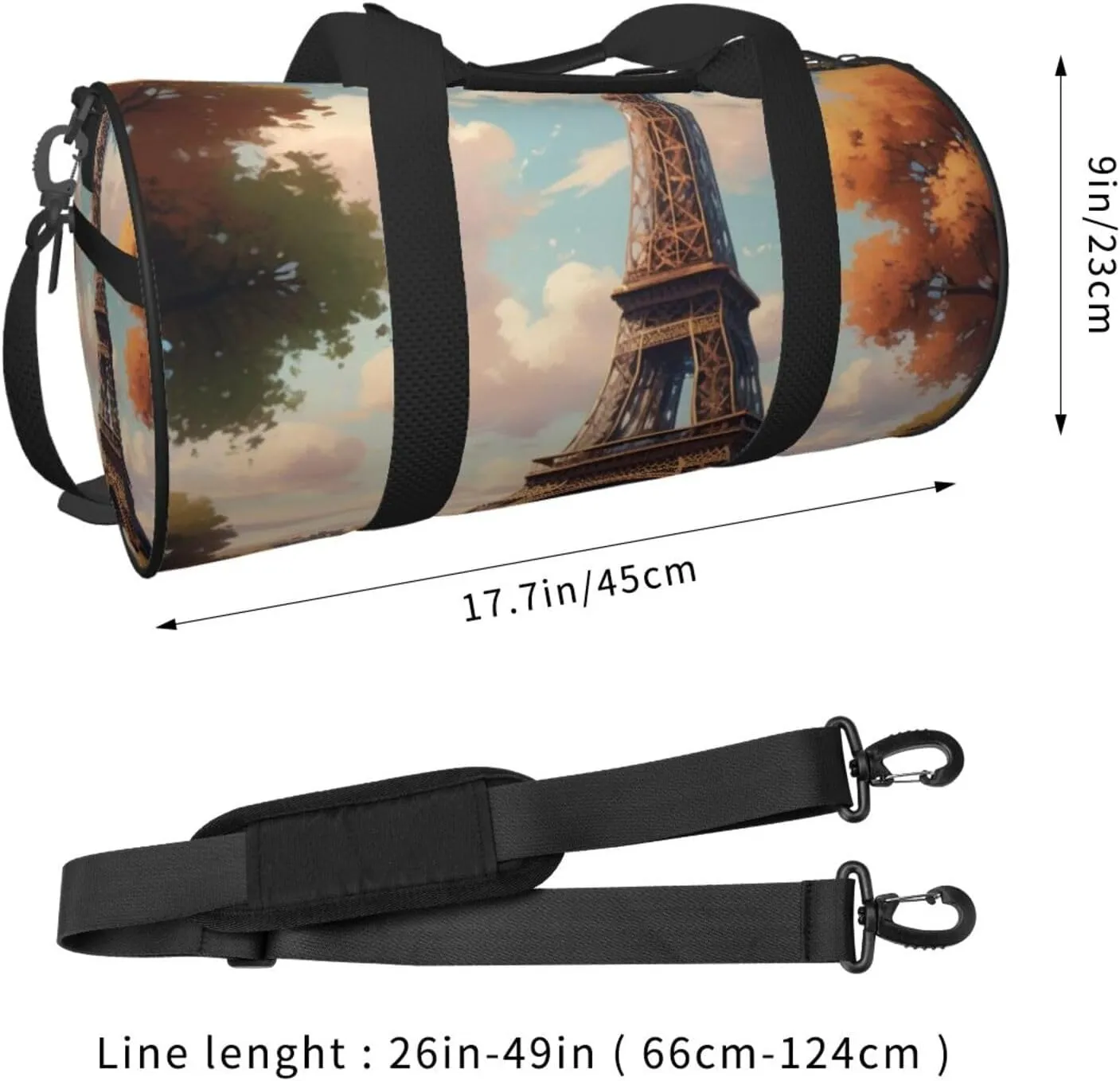 Eiffel Tower Printed Travel Bag,Round Personal Item Storage bag,Foldie Duffel Bag for Traveling Vacation,Fitness,Sports