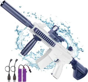 Electric Water Gun, Rechargeable Automatic Squirt Guns Up to 32 FT Range, One-Button Powerful Squirt Guns for Kids & Adults Summer Swimming Pool Beach Party Shooting Game Water Fighting (Blue)