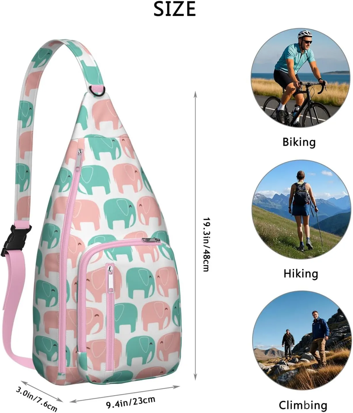 Elephant Cute Animals Crossbody Bag Daypack for Women Men Lightweight Waterproof Sling Bag Backpack Hiking Cycling