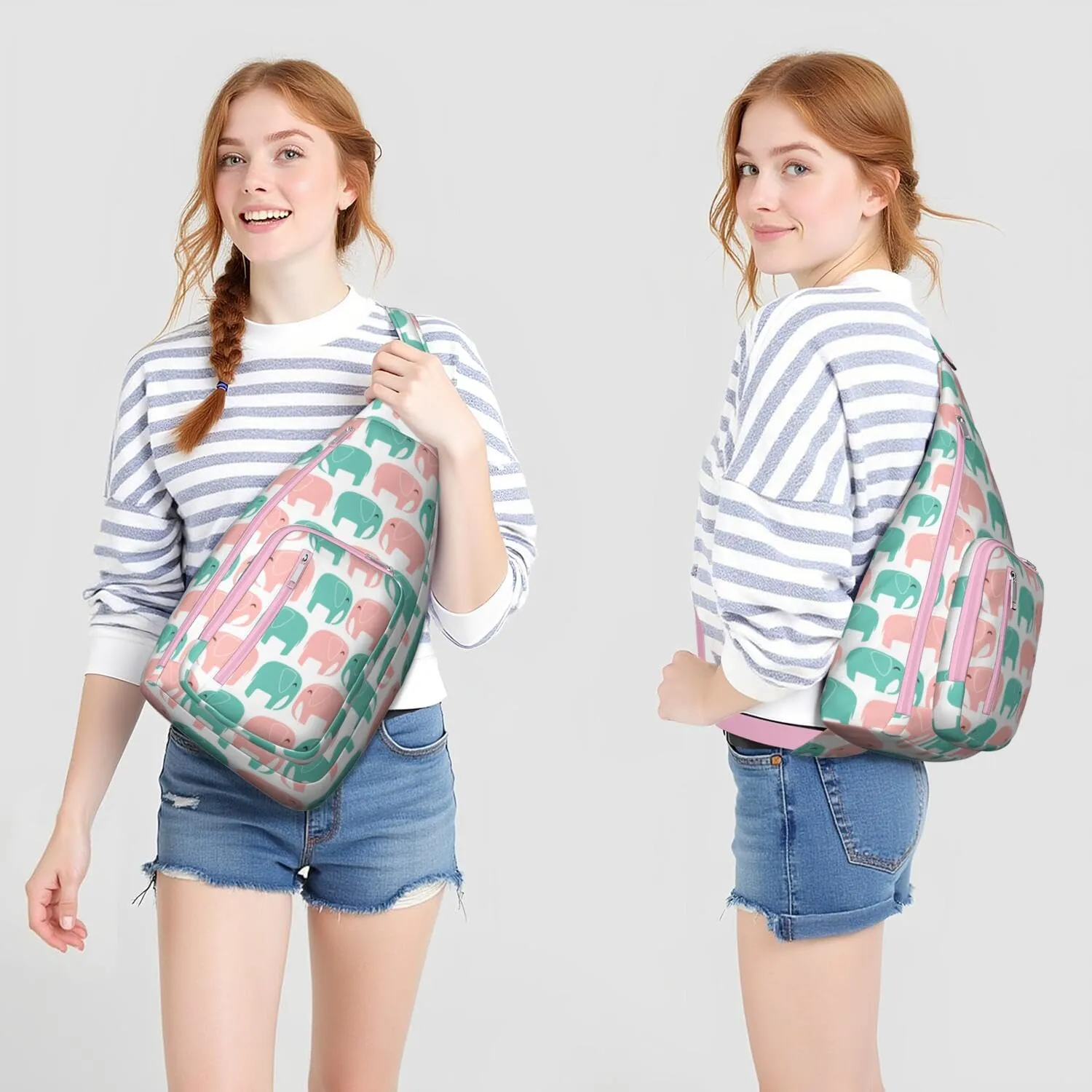 Elephant Cute Animals Crossbody Bag Daypack for Women Men Lightweight Waterproof Sling Bag Backpack Hiking Cycling