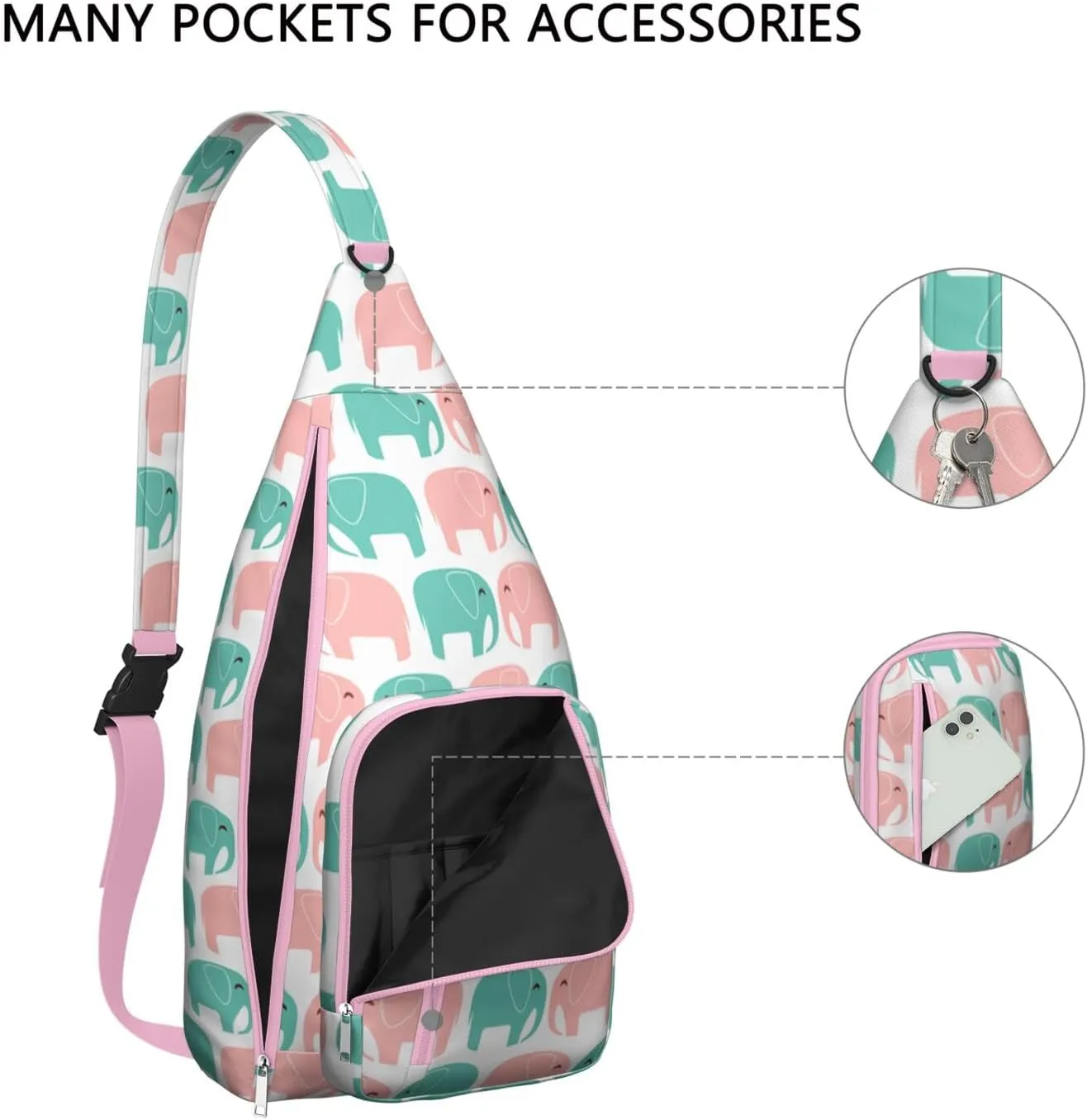 Elephant Cute Animals Crossbody Bag Daypack for Women Men Lightweight Waterproof Sling Bag Backpack Hiking Cycling